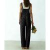 image:imagechouyatou Womens Retro Floral Printed Baggy Denim Bib Overalls Adjustable Strap Wide Leg Jumpsuit Jeans Overall PantBlack