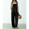 image:imagechouyatou Womens Retro Floral Printed Baggy Denim Bib Overalls Adjustable Strap Wide Leg Jumpsuit Jeans Overall PantBlack