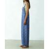 image:imagechouyatou Womens Retro Floral Printed Baggy Denim Bib Overalls Adjustable Strap Wide Leg Jumpsuit Jeans Overall PantBlue