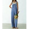 image:imagechouyatou Womens Retro Floral Printed Baggy Denim Bib Overalls Adjustable Strap Wide Leg Jumpsuit Jeans Overall PantBlue