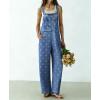 image:imagechouyatou Womens Retro Floral Printed Baggy Denim Bib Overalls Adjustable Strap Wide Leg Jumpsuit Jeans Overall PantBlue