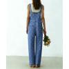 image:imagechouyatou Womens Retro Floral Printed Baggy Denim Bib Overalls Adjustable Strap Wide Leg Jumpsuit Jeans Overall PantBlue