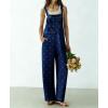 image:imagechouyatou Womens Retro Floral Printed Baggy Denim Bib Overalls Adjustable Strap Wide Leg Jumpsuit Jeans Overall PantDark Blue