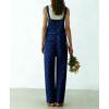 image:imagechouyatou Womens Retro Floral Printed Baggy Denim Bib Overalls Adjustable Strap Wide Leg Jumpsuit Jeans Overall PantDark Blue