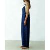 image:imagechouyatou Womens Retro Floral Printed Baggy Denim Bib Overalls Adjustable Strap Wide Leg Jumpsuit Jeans Overall PantDark Blue