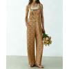 image:imagechouyatou Womens Retro Floral Printed Baggy Denim Bib Overalls Adjustable Strap Wide Leg Jumpsuit Jeans Overall PantKhaki