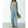 image:imagechouyatou Womens Retro Floral Printed Baggy Denim Bib Overalls Adjustable Strap Wide Leg Jumpsuit Jeans Overall PantLight Blue