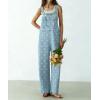 image:imagechouyatou Womens Retro Floral Printed Baggy Denim Bib Overalls Adjustable Strap Wide Leg Jumpsuit Jeans Overall PantLight Blue