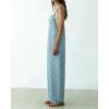 image:imagechouyatou Womens Retro Floral Printed Baggy Denim Bib Overalls Adjustable Strap Wide Leg Jumpsuit Jeans Overall PantLight Blue