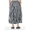 image:imagechouyatou Womens Retro Polka Dot Wide Leg Capri Pants Plaid Print Baggy Loose Fit Culottes Cropped Pants with PocketsPlaid Black