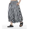 image:imagechouyatou Womens Retro Polka Dot Wide Leg Capri Pants Plaid Print Baggy Loose Fit Culottes Cropped Pants with PocketsPlaid Black