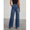 image:imagechouyatou Womens Rhinestone Jeans Sparkly Glitter Y2K High Waisted Palazzo Denim Wide Leg Pants TrousersDark Blue