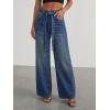 image:imagechouyatou Womens Rhinestone Jeans Sparkly Glitter Y2K High Waisted Palazzo Denim Wide Leg Pants TrousersDark Blue