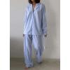 image:imagechouyatou Womens Striped Pajama 2 Piece Sets Button Down Shirt and Wide Leg Pant Lounge Set Casual Loose SleepwearBlue
