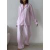 image:imagechouyatou Womens Striped Pajama 2 Piece Sets Button Down Shirt and Wide Leg Pant Lounge Set Casual Loose SleepwearPink