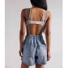 image:imagechouyatou Womens Summer Adjustable Strap Denim Bib Overalls Y2k Wide Leg Jean Overall Shorts Boho Jumpsuit ShortallsLight Blue