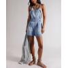image:imagechouyatou Womens Summer Adjustable Strap Denim Bib Overalls Y2k Wide Leg Jean Overall Shorts Boho Jumpsuit ShortallsLight Blue