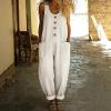 image:imagechouyatou Womens Suspender Strap Loose Denim Bib Overalls Y2k Baggy Distressed Jeans Wide Leg Jumpsuit PantsBeige White