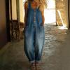 image:imagechouyatou Womens Suspender Strap Loose Denim Bib Overalls Y2k Baggy Distressed Jeans Wide Leg Jumpsuit PantsBlue