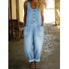 image:imagechouyatou Womens Suspender Strap Loose Denim Bib Overalls Y2k Baggy Distressed Jeans Wide Leg Jumpsuit PantsLight Blue