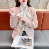 image:imagechouyatou Womens Tweed Blazer Jacket Cropped Open Front Collarless Business Casual Plaid Dressy OutfitPink