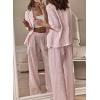 image:imagechouyatou Womens Two Piece Striped Pajama Sets Short Sleeve Shirt and Pant Lounge Set Casual Loose SleepwearPink