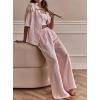 image:imagechouyatou Womens Two Piece Striped Pajama Sets Short Sleeve Shirt and Pant Lounge Set Casual Loose SleepwearPink