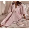 image:imagechouyatou Womens Two Piece Striped Pajama Sets Short Sleeve Shirt and Pant Lounge Set Casual Loose SleepwearPink