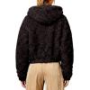 image:imagechouyatou Womens Winter Checkered Faux Fur Coat Fuzzy Fleece Plaid Hooded Zip Up Winter Warm Sherpa JacketBlack