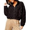 image:imagechouyatou Womens Winter Checkered Faux Fur Coat Fuzzy Fleece Plaid Hooded Zip Up Winter Warm Sherpa JacketBlack