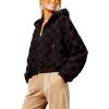 image:imagechouyatou Womens Winter Checkered Faux Fur Coat Fuzzy Fleece Plaid Hooded Zip Up Winter Warm Sherpa JacketBlack