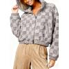 image:imagechouyatou Womens Winter Checkered Faux Fur Coat Fuzzy Fleece Plaid Hooded Zip Up Winter Warm Sherpa JacketGrey