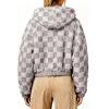 image:imagechouyatou Womens Winter Checkered Faux Fur Coat Fuzzy Fleece Plaid Hooded Zip Up Winter Warm Sherpa JacketGrey