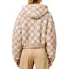 image:imagechouyatou Womens Winter Checkered Faux Fur Coat Fuzzy Fleece Plaid Hooded Zip Up Winter Warm Sherpa JacketLight Khaki