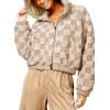 image:imagechouyatou Womens Winter Checkered Faux Fur Coat Fuzzy Fleece Plaid Hooded Zip Up Winter Warm Sherpa JacketLight Khaki
