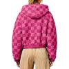 image:imagechouyatou Womens Winter Checkered Faux Fur Coat Fuzzy Fleece Plaid Hooded Zip Up Winter Warm Sherpa JacketRose