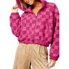 image:imagechouyatou Womens Winter Checkered Faux Fur Coat Fuzzy Fleece Plaid Hooded Zip Up Winter Warm Sherpa JacketRose