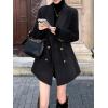 image:imagechouyatou Womens Winter Wool Trench Coat Blazer Jacket Notched Collar Dressy Mid Long Peacoat OuterwearBlack