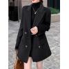image:imagechouyatou Womens Winter Wool Trench Coat Blazer Jacket Notched Collar Dressy Mid Long Peacoat OuterwearBlack