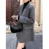 image:imagechouyatou Womens Winter Wool Trench Coat Blazer Jacket Notched Collar Dressy Mid Long Peacoat OuterwearGrey