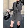 image:imagechouyatou Womens Winter Wool Trench Coat Blazer Jacket Notched Collar Dressy Mid Long Peacoat OuterwearGrey