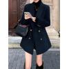 image:imagechouyatou Womens Winter Wool Trench Coat Blazer Jacket Notched Collar Dressy Mid Long Peacoat OuterwearNavy Blue
