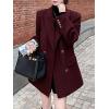 image:imagechouyatou Womens Winter Wool Trench Coat Blazer Jacket Notched Collar Dressy Mid Long Peacoat OuterwearRed