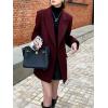 image:imagechouyatou Womens Winter Wool Trench Coat Blazer Jacket Notched Collar Dressy Mid Long Peacoat OuterwearRed
