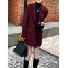 image:imagechouyatou Womens Winter Wool Trench Coat Blazer Jacket Notched Collar Dressy Mid Long Peacoat OuterwearRed