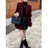 image:imagechouyatou Womens Winter Wool Trench Coat Blazer Jacket Notched Collar Dressy Mid Long Peacoat OuterwearRed
