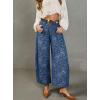 image:imagechouyatou Womens Y2K Baggy Barrel Jeans Floral Print Wide Leg Denim Ankle Pants Boyfriend High Waisted JeansBlue