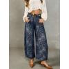 image:imagechouyatou Womens Y2K Baggy Barrel Jeans Floral Print Wide Leg Denim Ankle Pants Boyfriend High Waisted JeansDark Blue