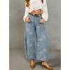 image:imagechouyatou Womens Y2K Baggy Barrel Jeans Floral Print Wide Leg Denim Ankle Pants Boyfriend High Waisted JeansLight Blue
