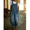 image:imagechouyatou Womens Y2K Denim Bib Overall Pants Button Front Wide Leg Jean Jumpsuits Vintage Loose RomperBlue